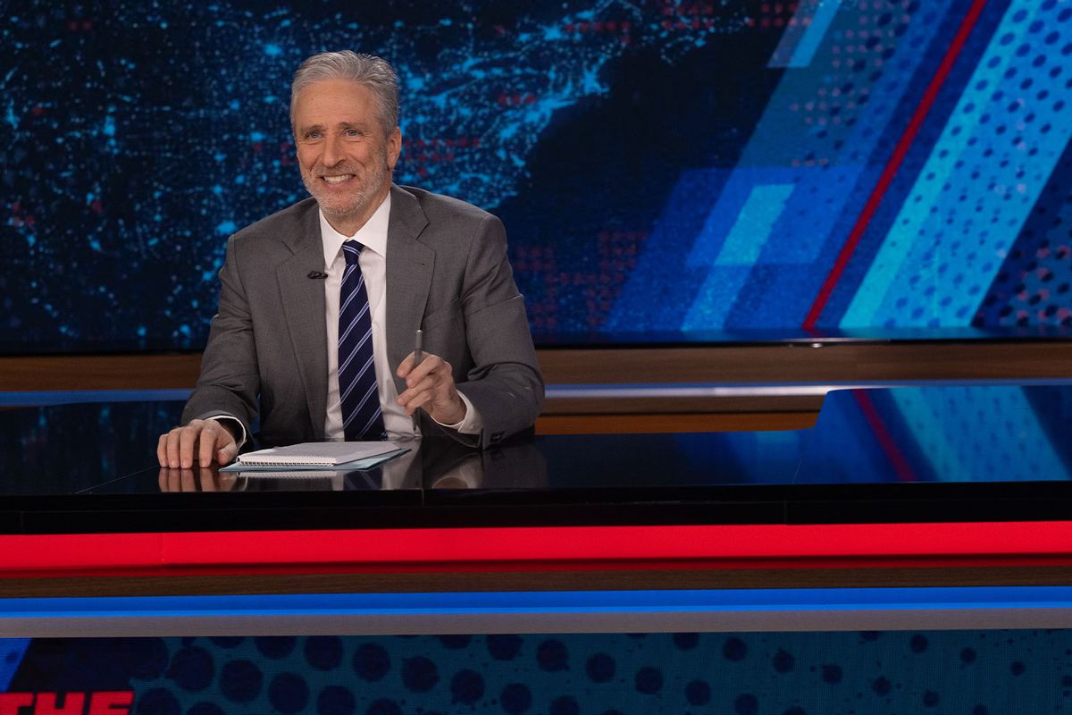 Jon Stewart mocks critics deeming his "Daily Show" return a "potential