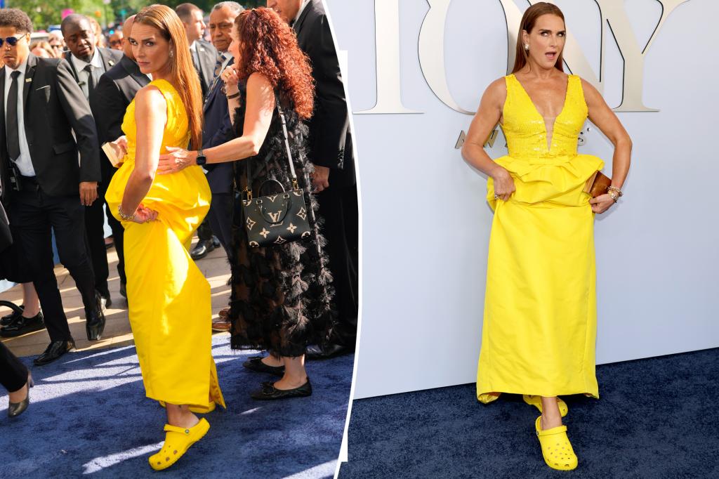 Brooke Shields swaps heels for yellow Crocs on Tony Awards 2024 red